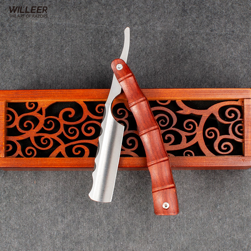 理发师剃须刀，西方剃须刀 年代品 WILLEER红酸枝竹节不锈钢理发师剃须刀手动老式刮修